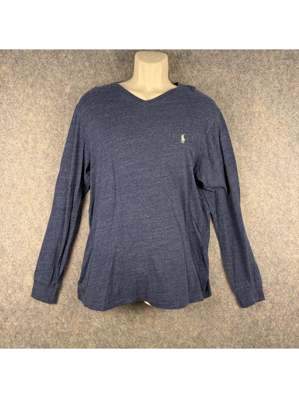 Polo Ralph Lauren Long Sleeve V-Neck T Shirt Navy Blue Gray Men Size Medium 337